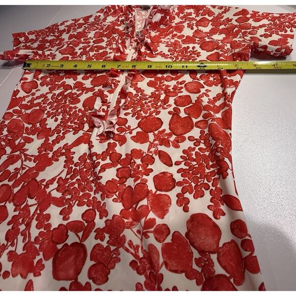 Tory Burch Rashguard Top Womens Sz XS Red Floral Ruffle 1/2 Zip Short Sleeve - Picture 9 of 11